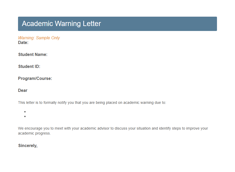 Academic Probation Notification Form Template PDF Samples