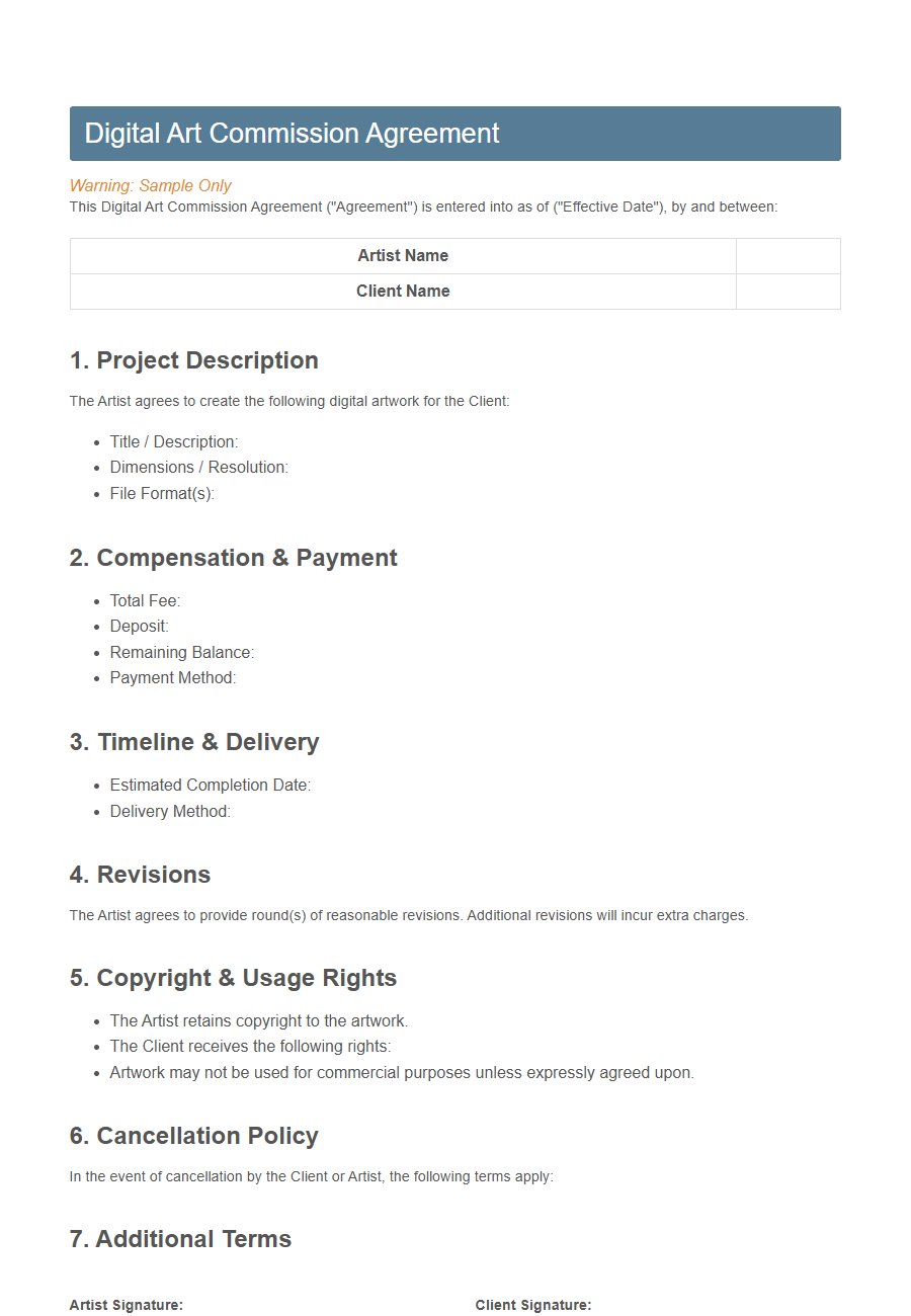 Art Commission Request Form PDF Samples