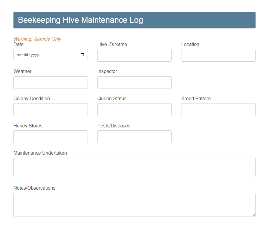 Beekeeping Hive Inspection Form PDF Samples