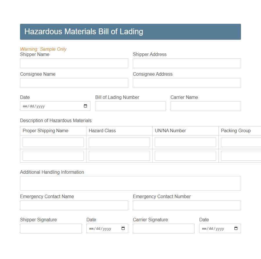 Bill of Lading (BOL) Form PDF Samples