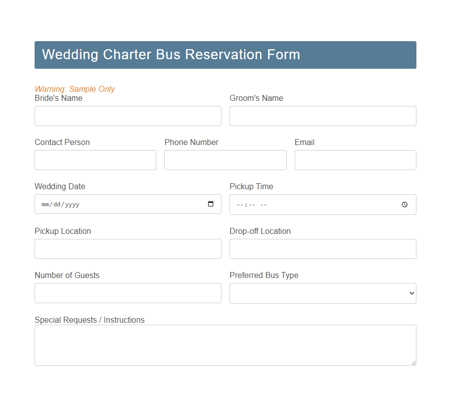 Charter Bus Reservation Form Template PDF Samples