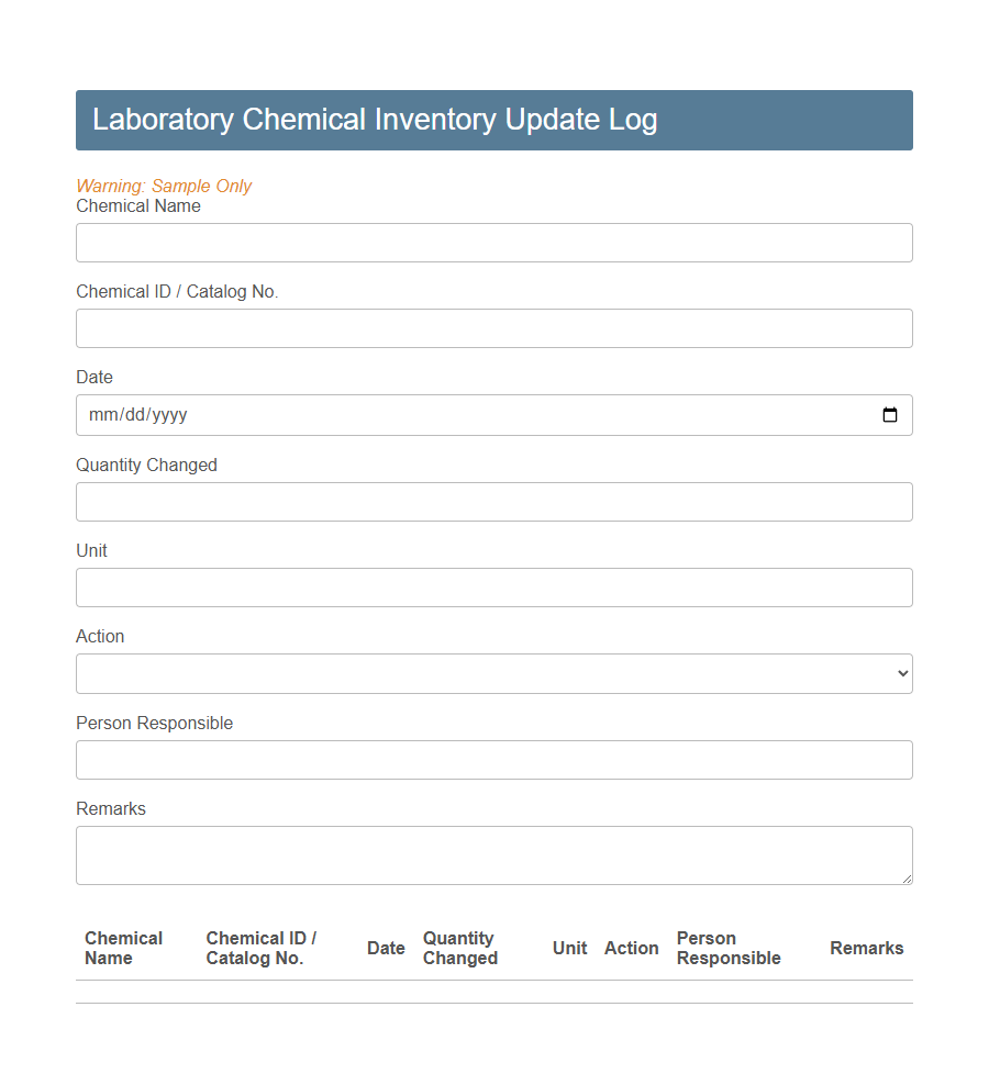 Chemical Inventory Update Form PDF Samples