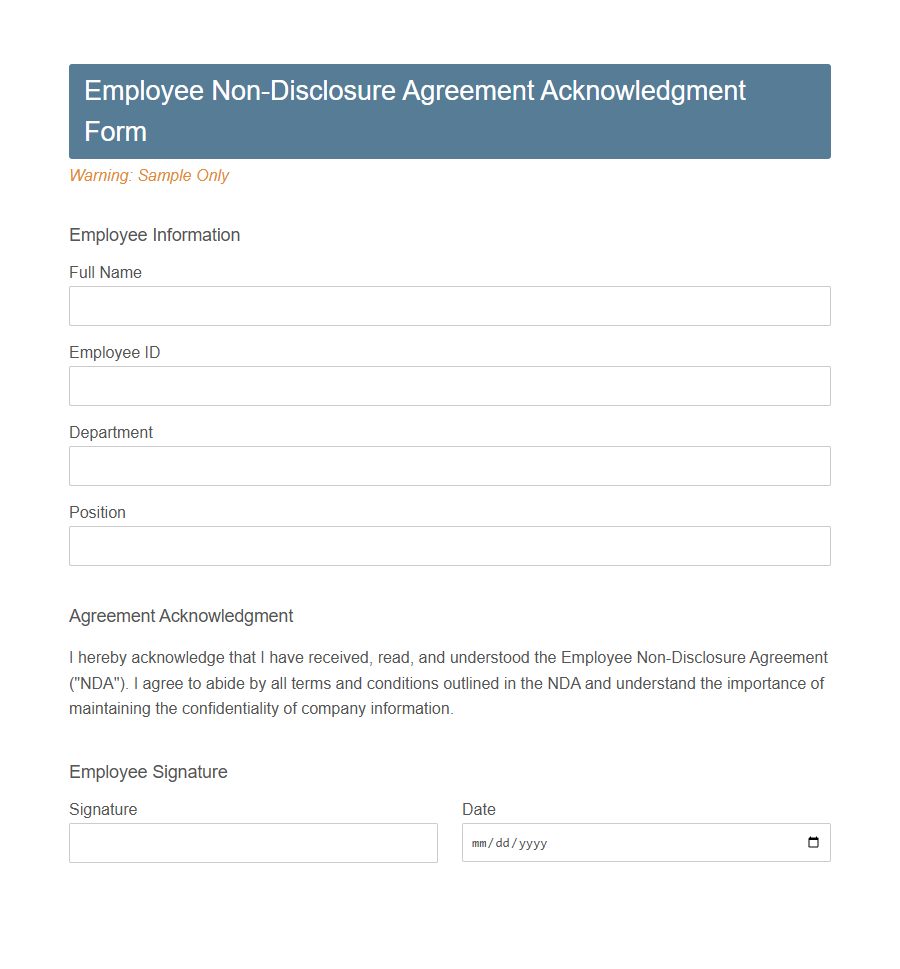 Confidentiality Agreement Acknowledgment Form Template PDF Samples