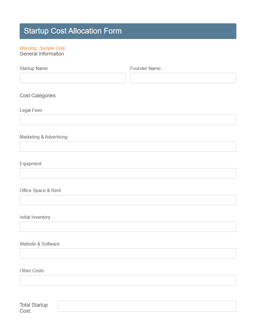 Cost Allocation Form PDF Samples