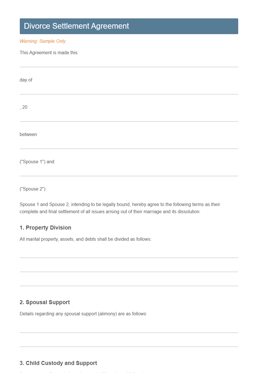 Divorce Petition Intake Form Template PDF Samples
