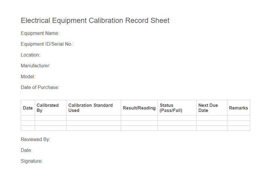 Engineering Calibration Log Form Template PDF Samples