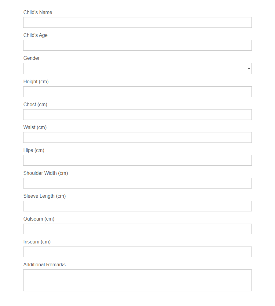 Garment Measurement Submission Form PDF Samples