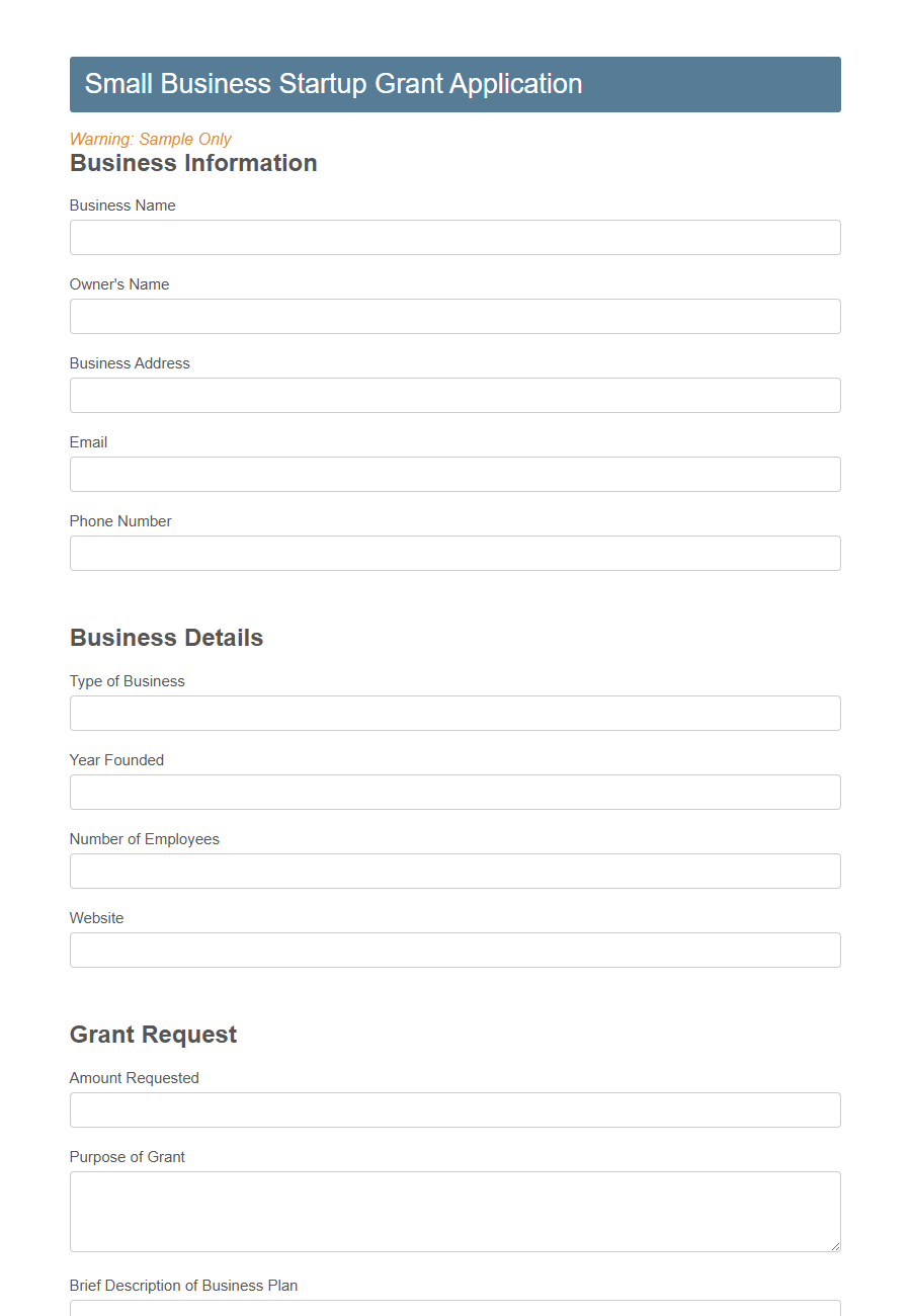 Grant Application Form PDF Samples
