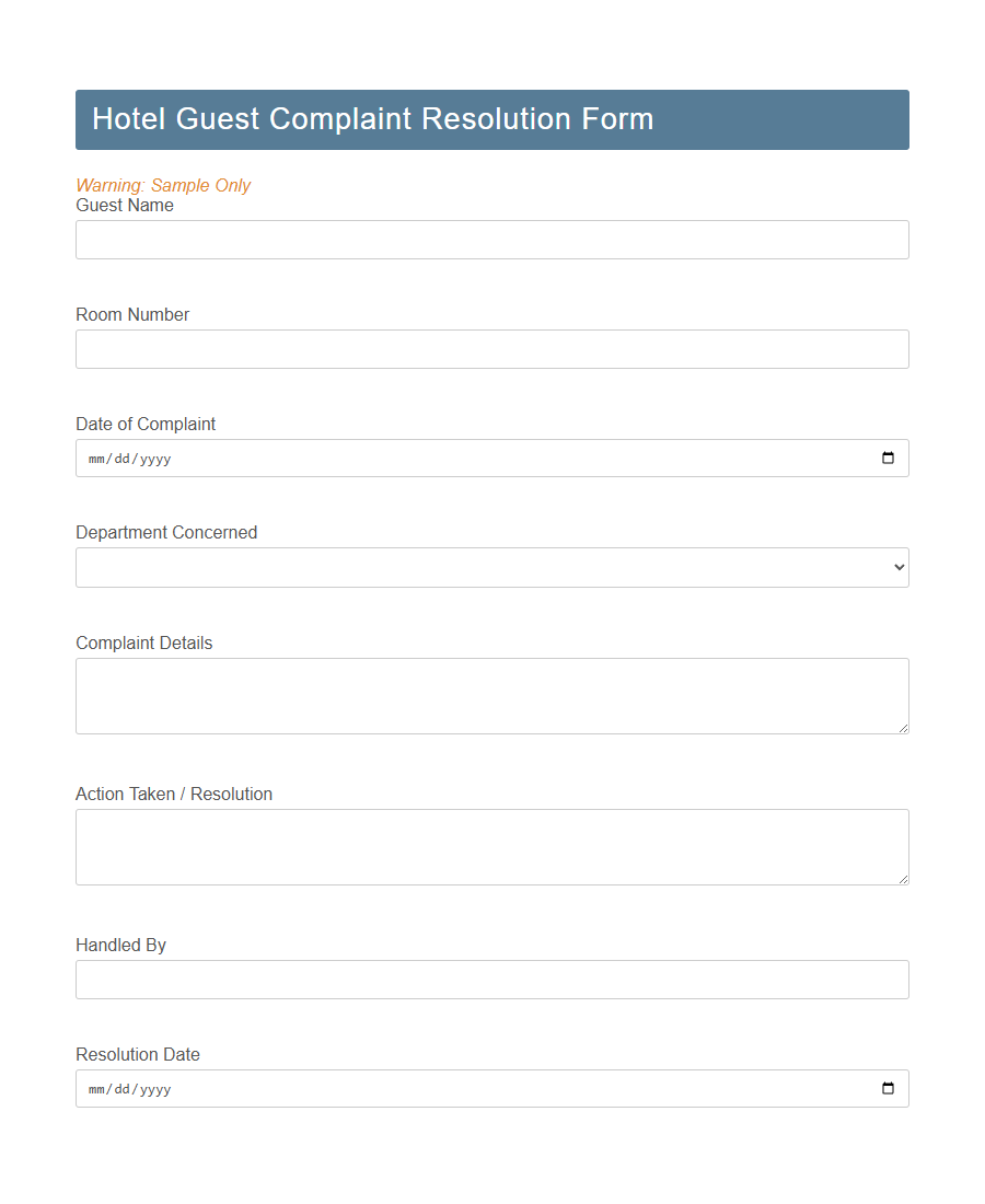 Guest Incident Report Form PDF Samples