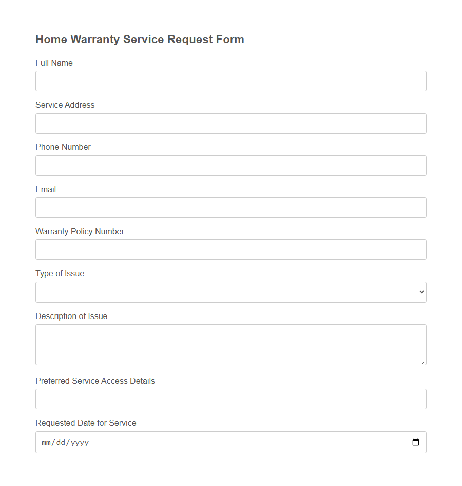 Home Warranty Request Form Template PDF Samples