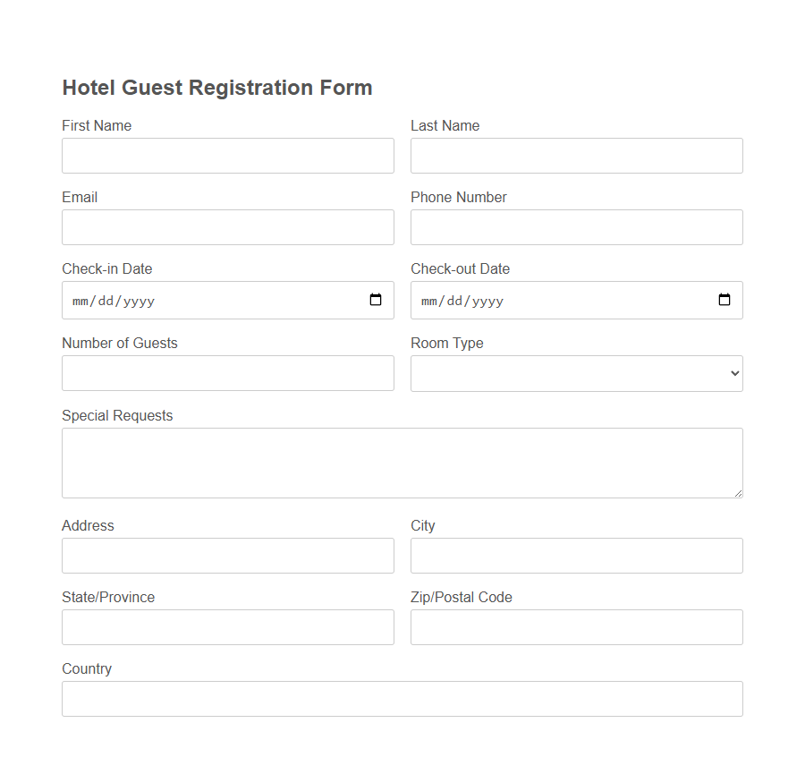 Hotel Check-In Form Template PDF Samples