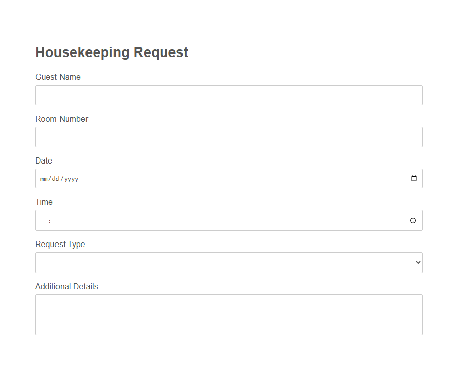 In-Room Dining Request Form PDF Samples