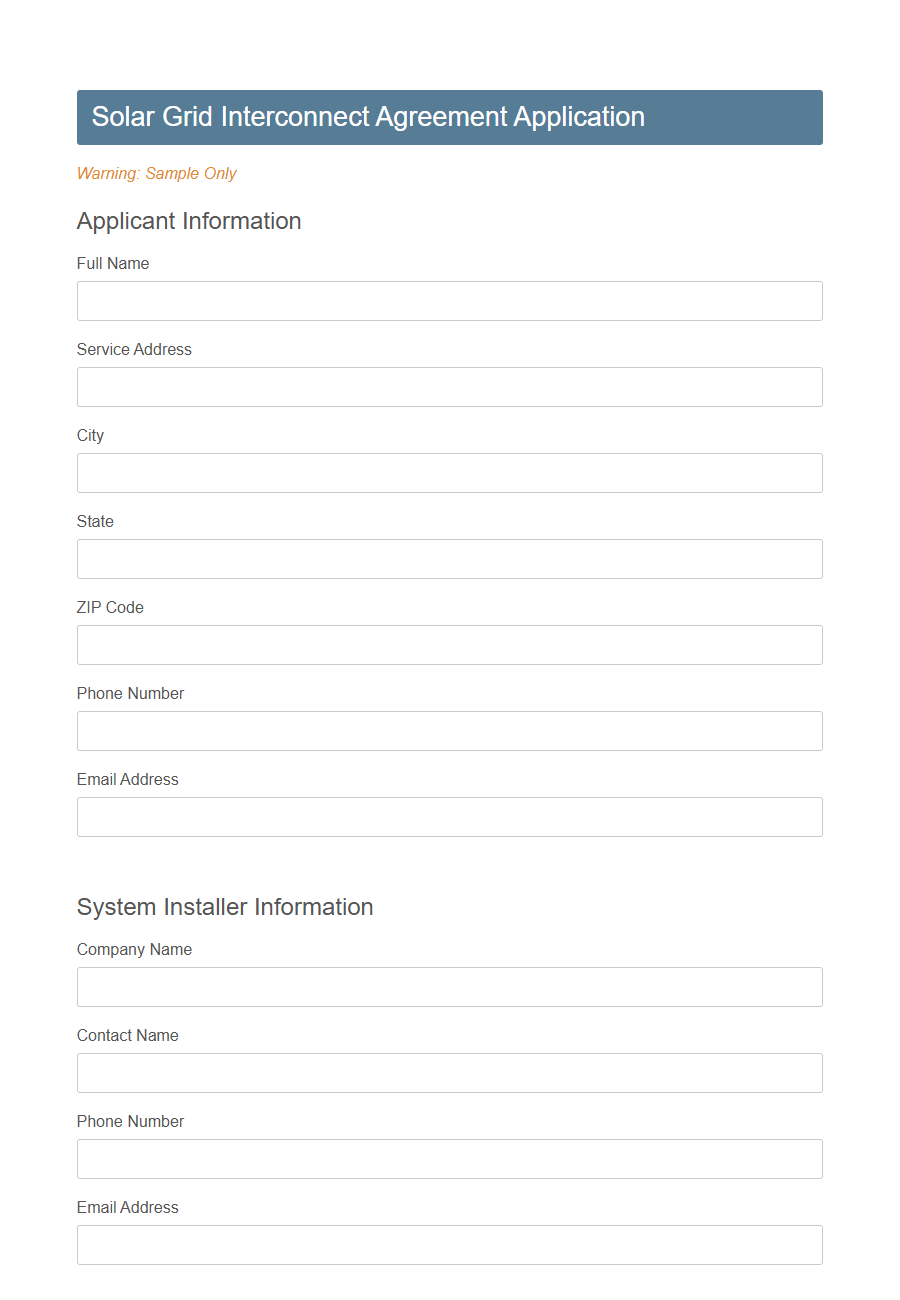 Interconnect Agreement Application Form PDF Samples