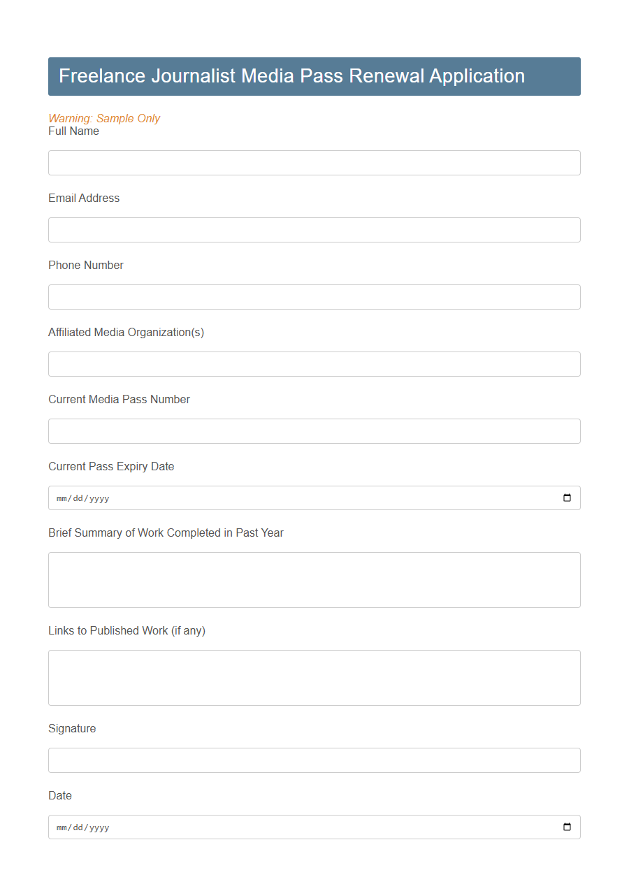 Media Pass Renewal Application Form PDF Samples