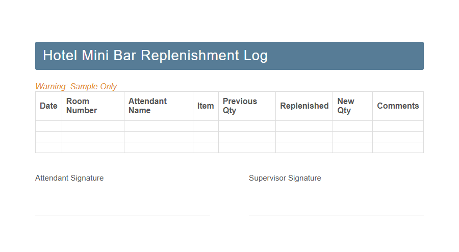 Mini Bar Replenishment Form PDF Samples