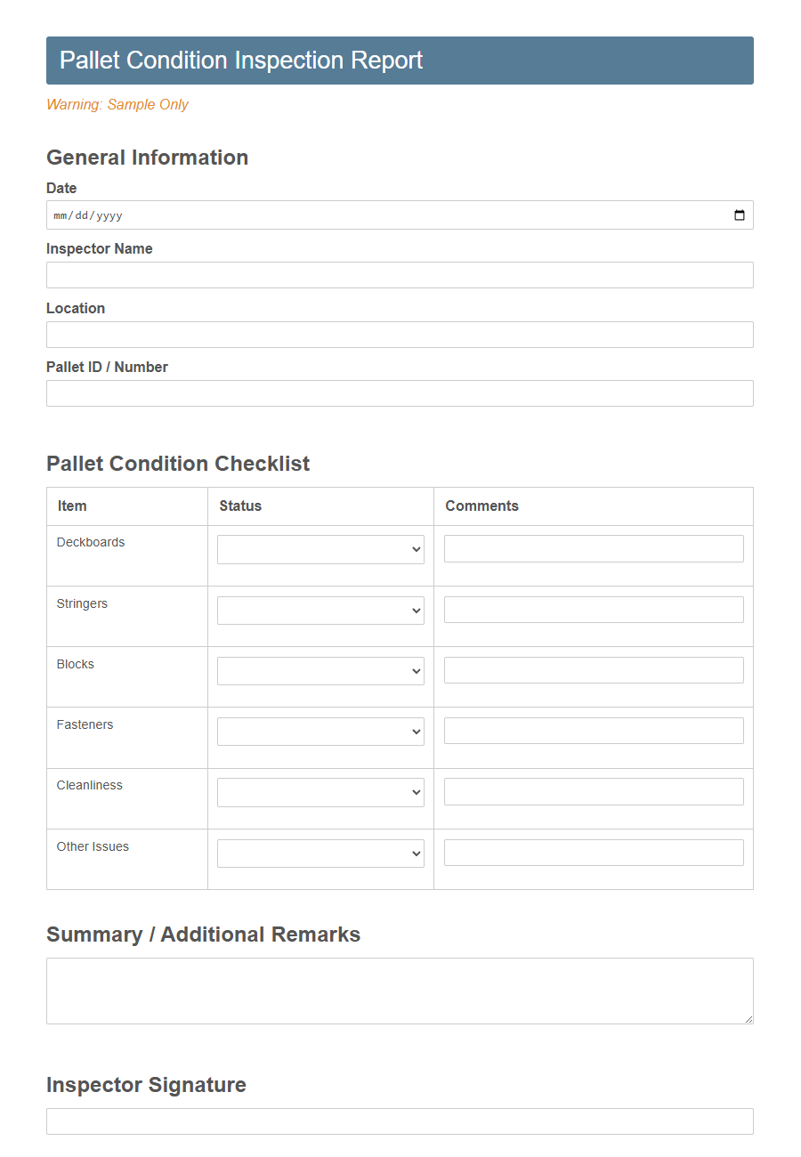 Pallet Control Transfer Form PDF Samples