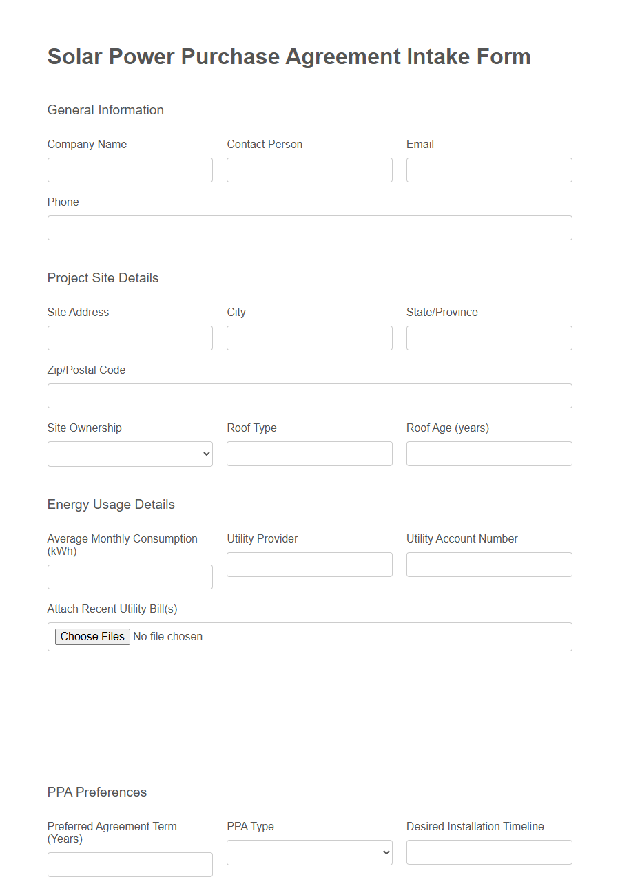 Power Purchase Agreement Intake Form PDF Samples