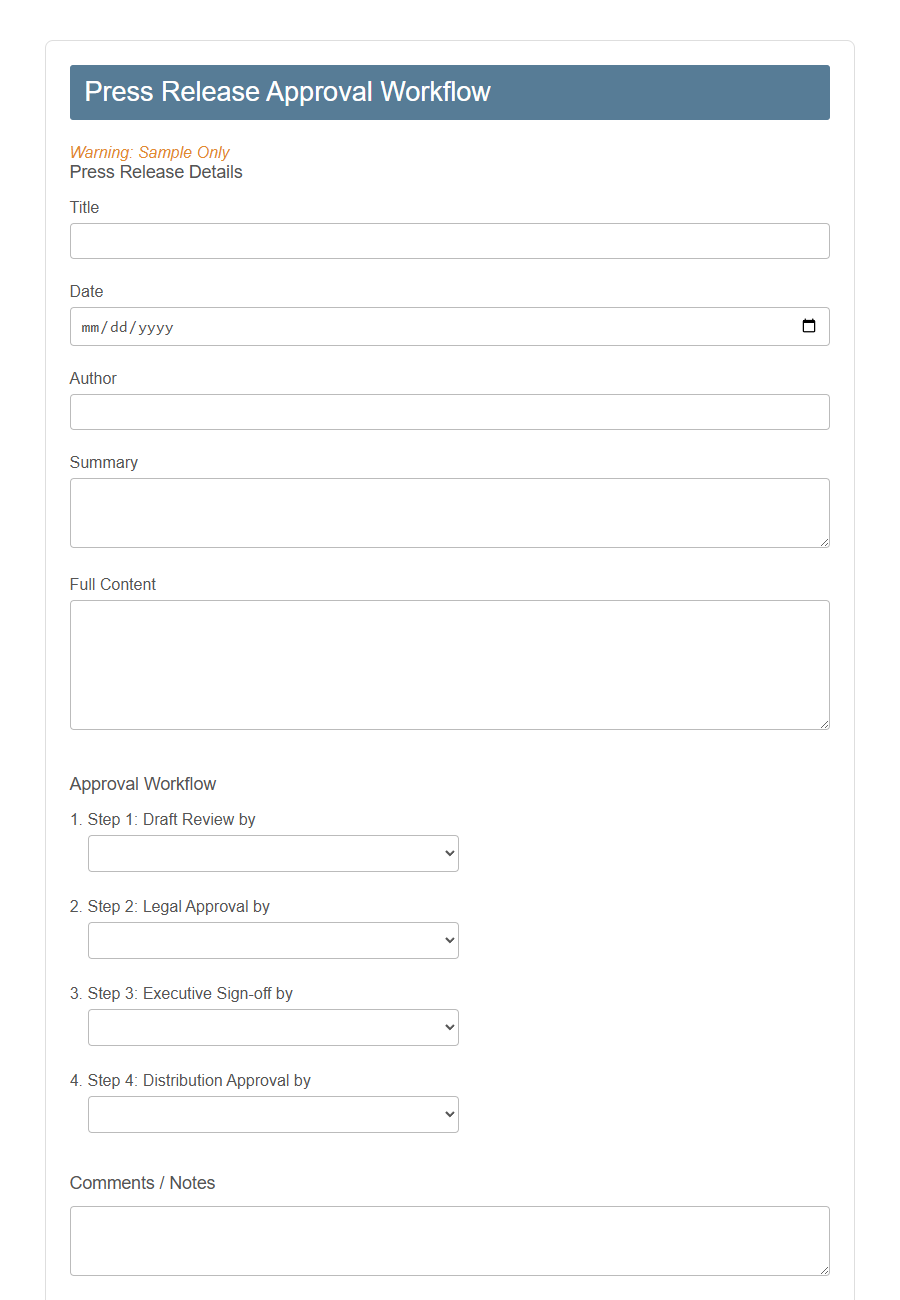 Press Release Approval Form PDF Samples