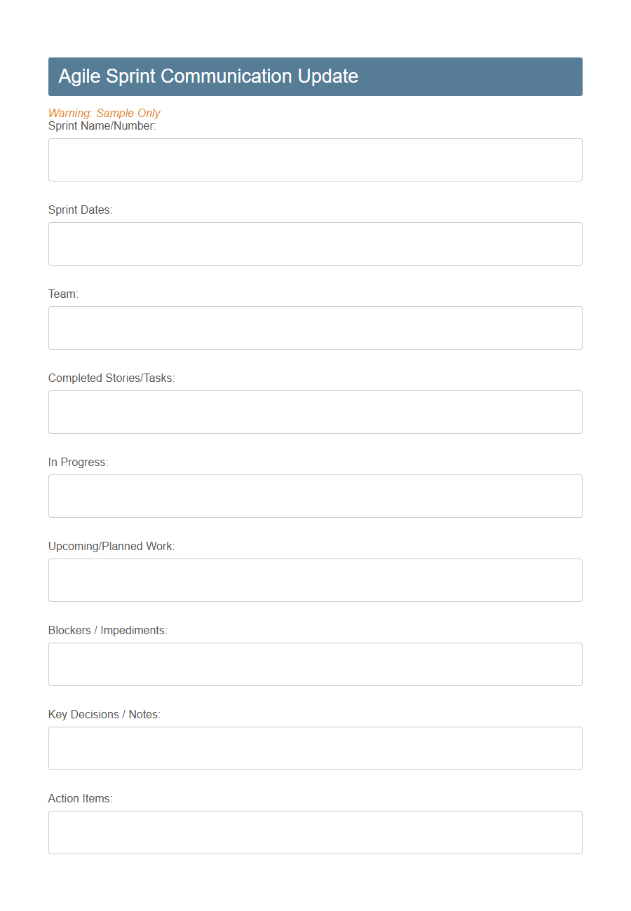 Project Communication Update Form PDF Samples