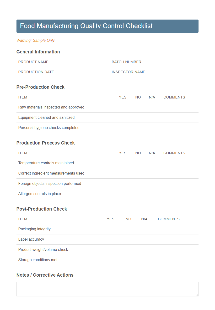 Quality Control Checklist Form PDF Samples