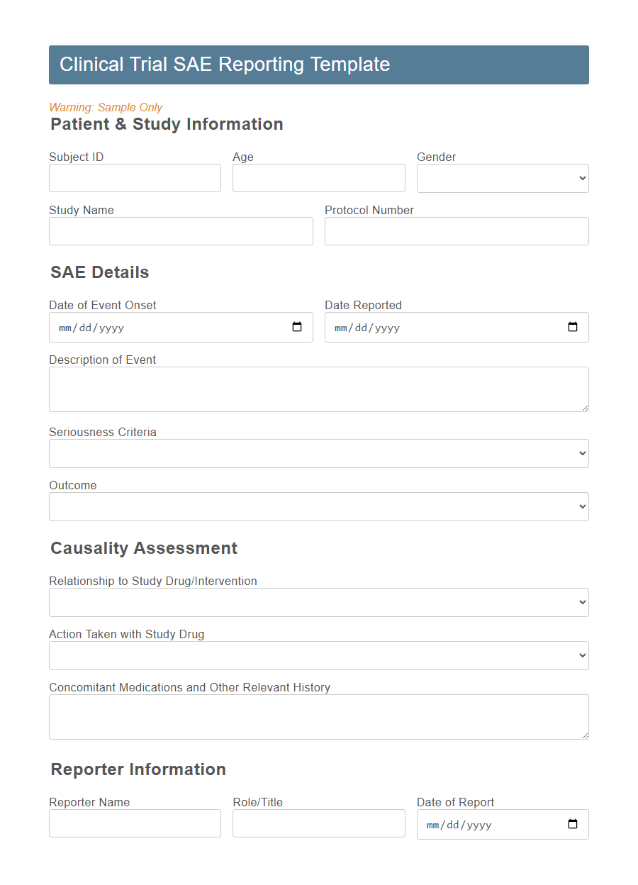 Research Adverse Event Report Form PDF Samples