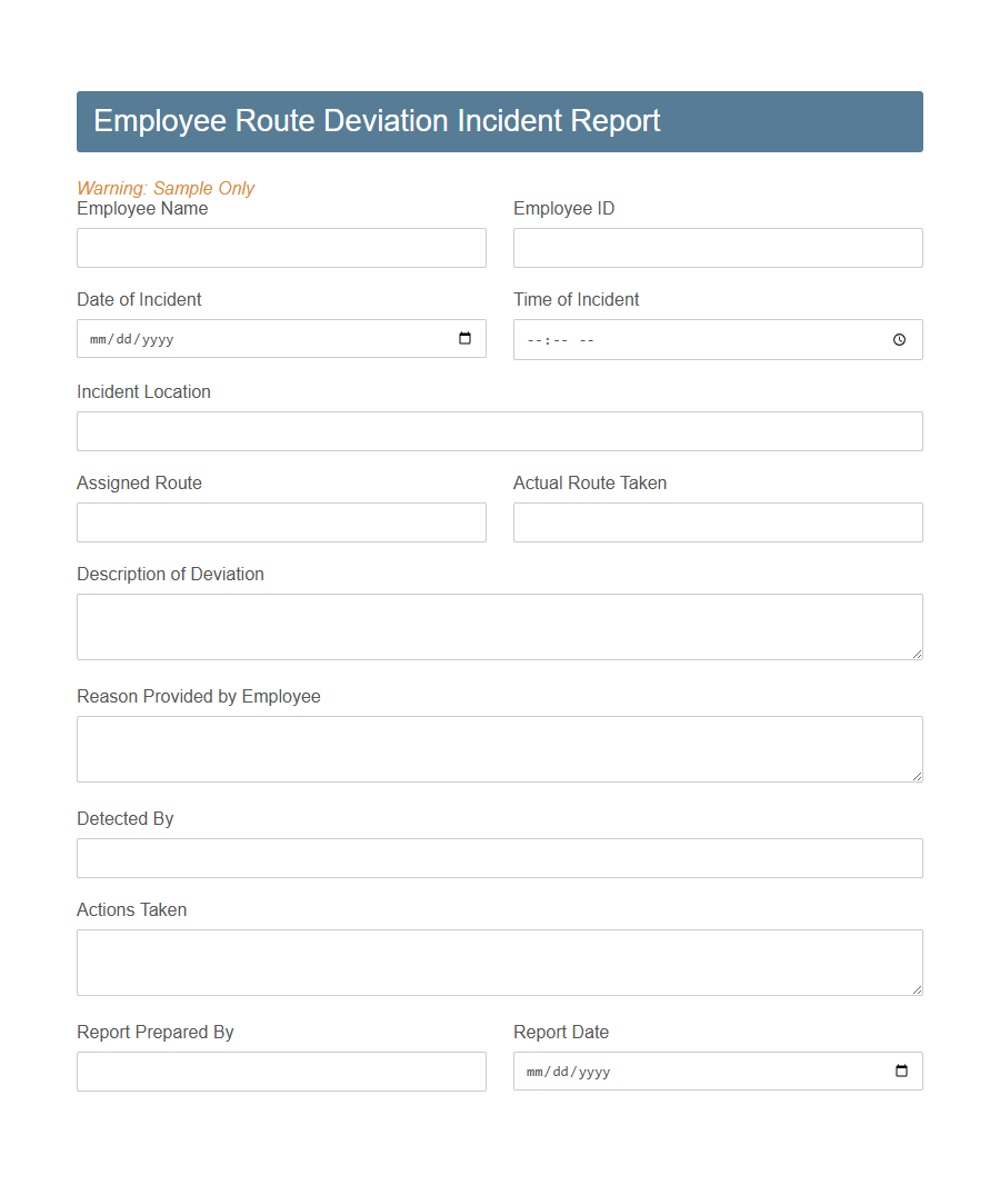 Route Deviation Report Form PDF Samples