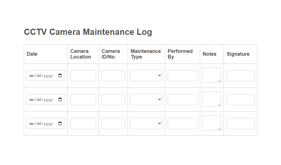 Security Equipment Maintenance Log Form PDF Samples