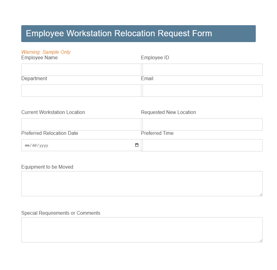 Service Relocation/Transfer Request Form Template PDF Samples