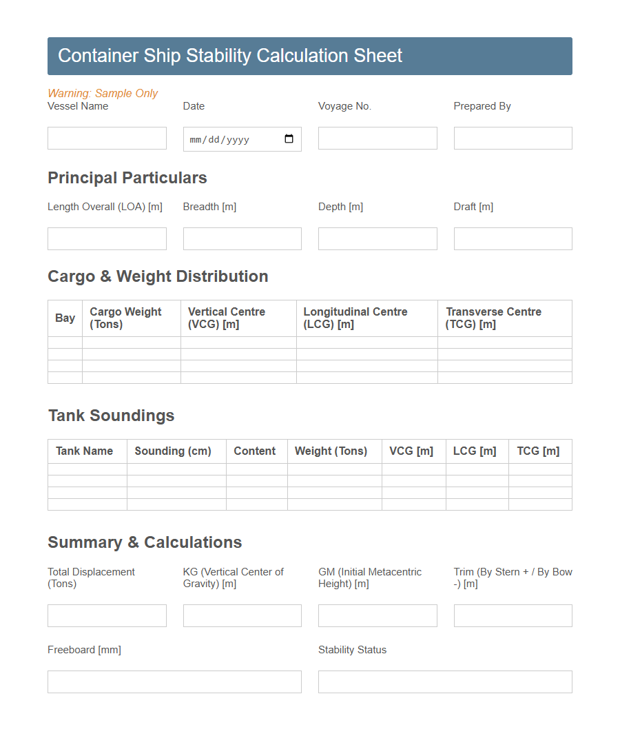 Ship Stability Calculation Sheet Form PDF Samples
