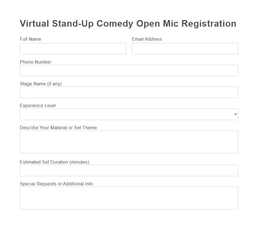 Stand-Up Comedy Open Mic Registration Form PDF Samples