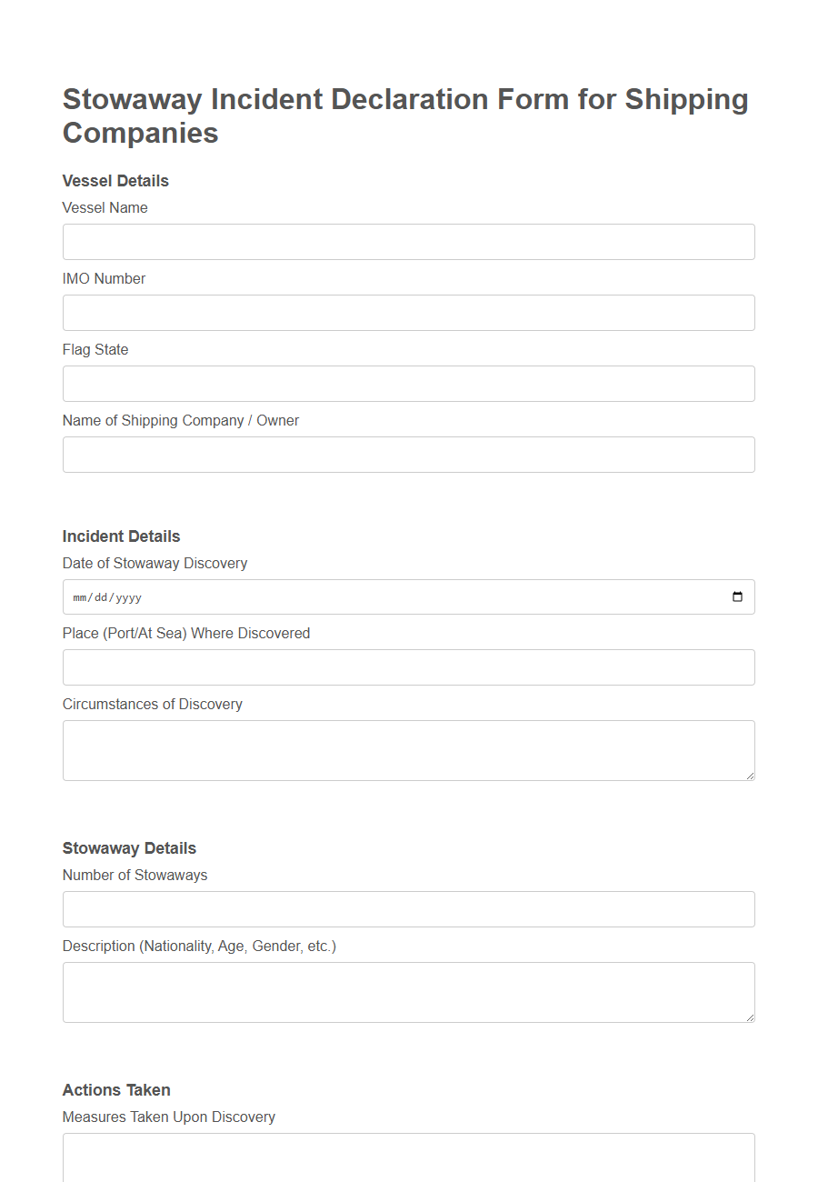 Stowaway Incident Declaration Form PDF Samples