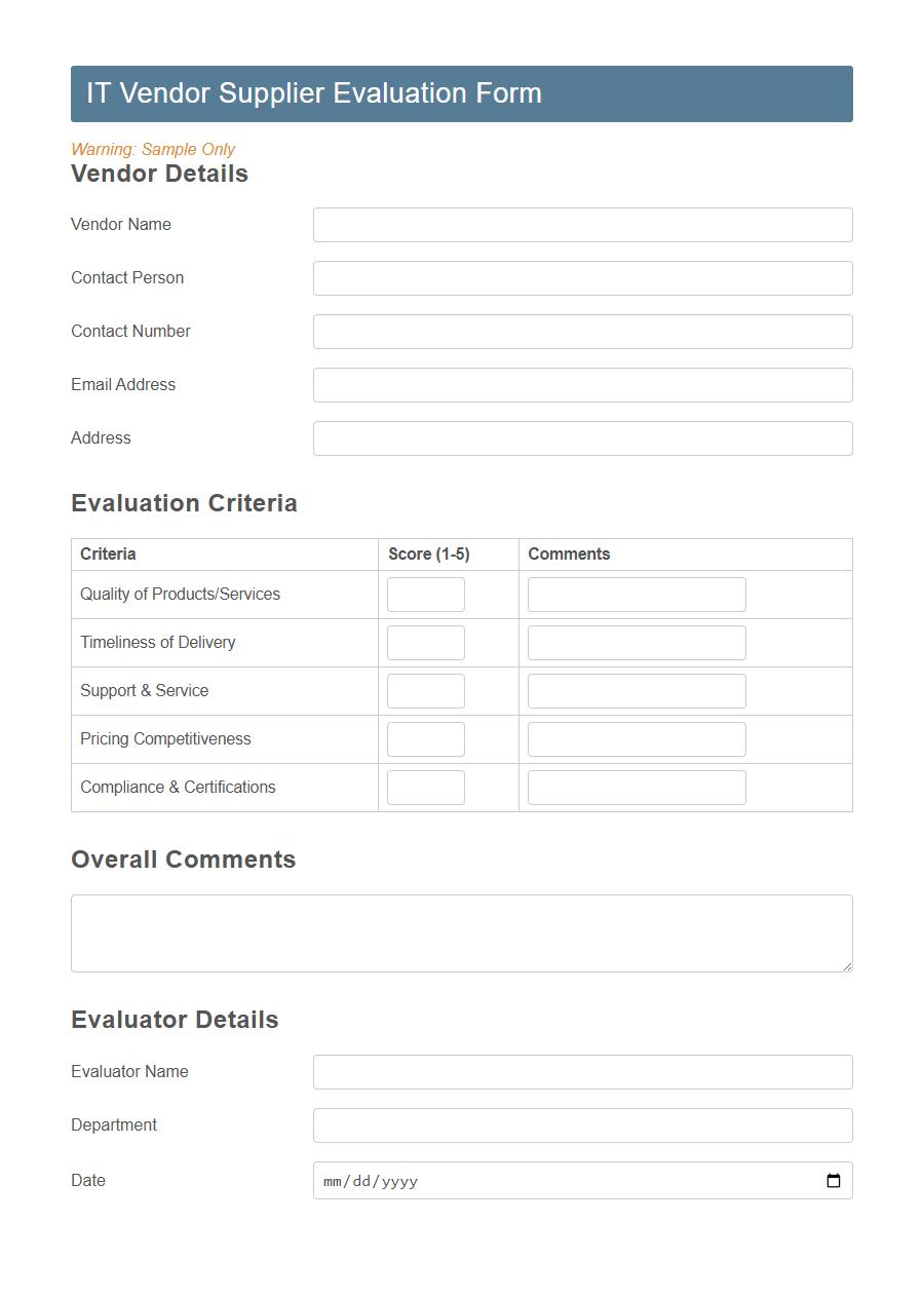 Supplier Evaluation Form PDF Samples