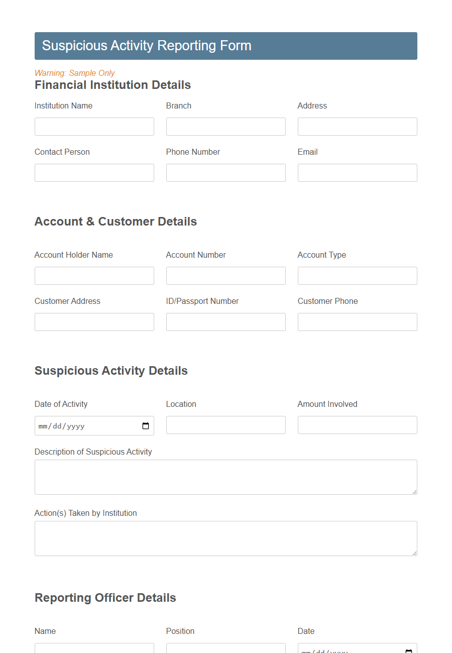 Suspicious Activity Reporting Form PDF Samples