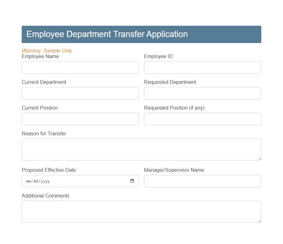 Transfer Application Form PDF Samples