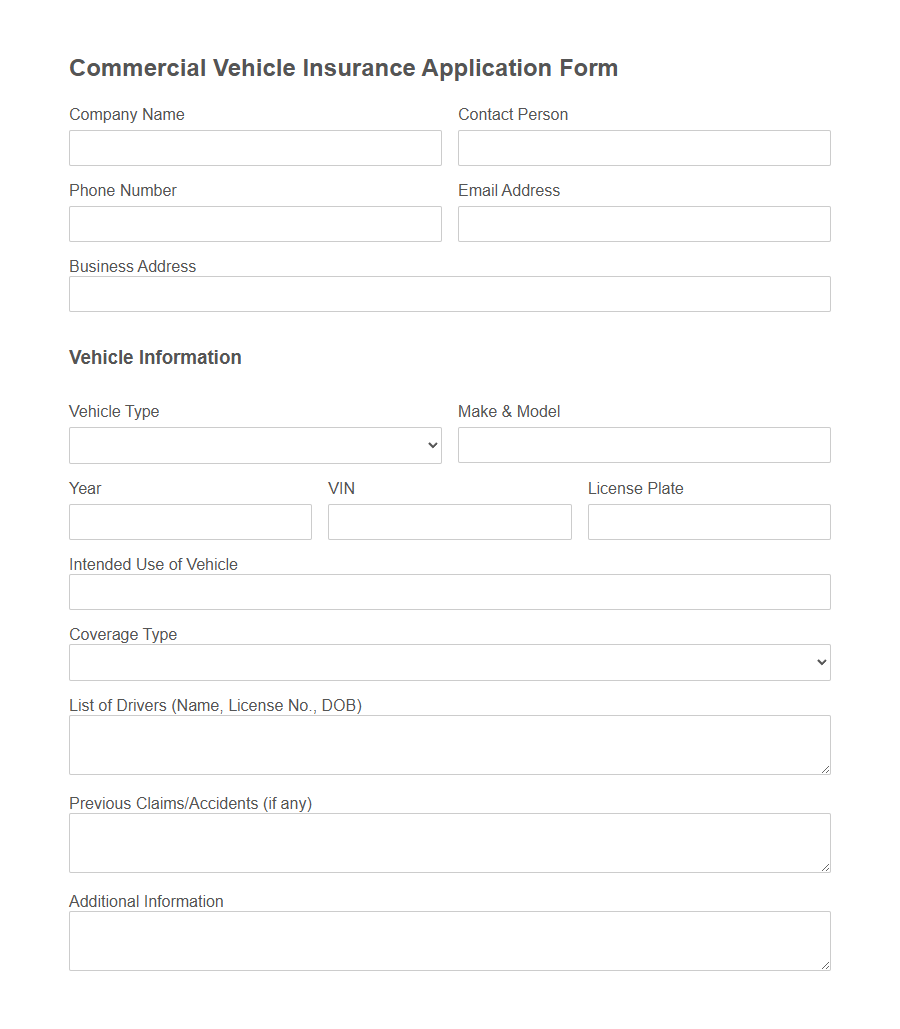 Vehicle Insurance Application Form Template PDF Samples