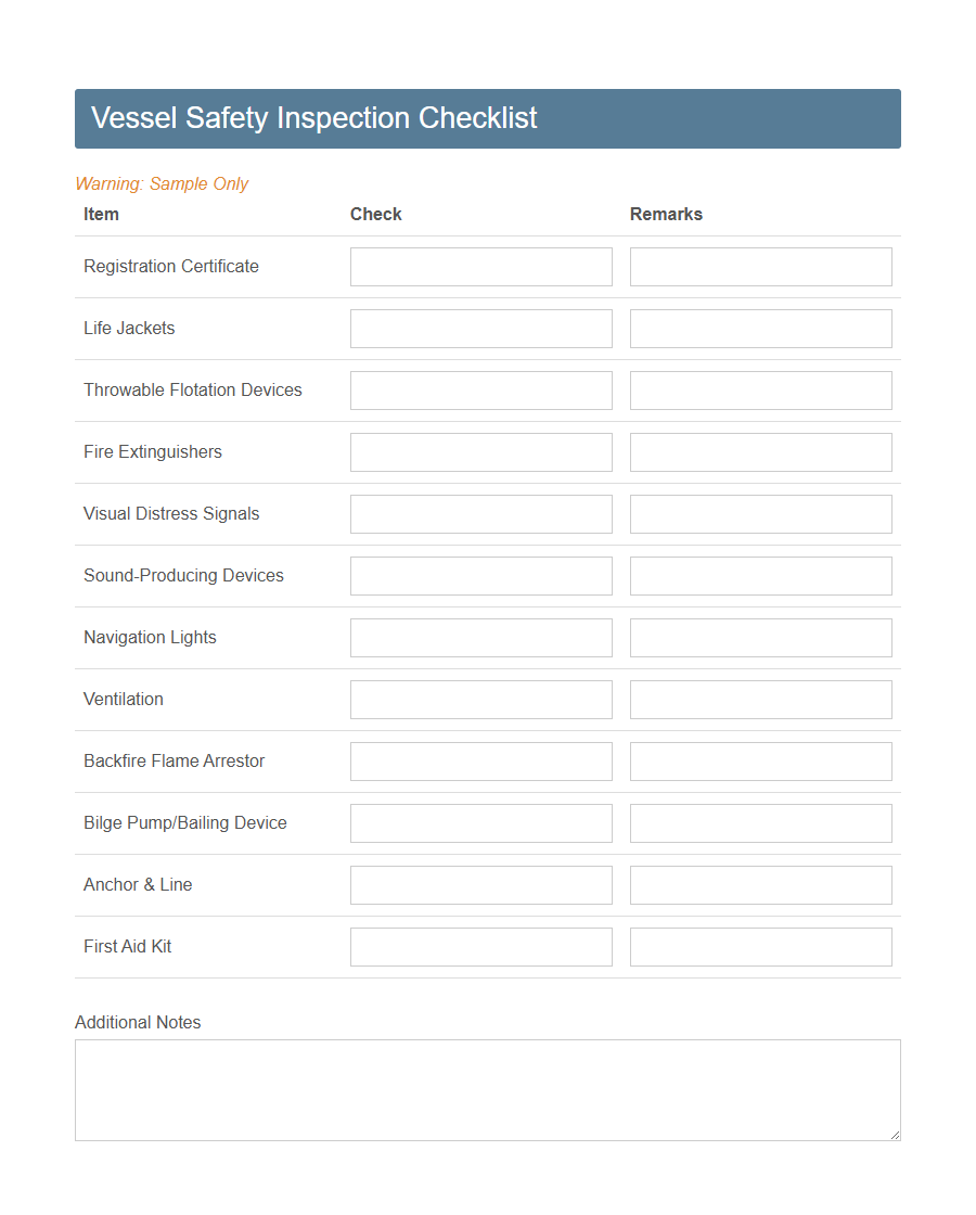 Vessel Pre-Departure Checklist Form PDF Samples