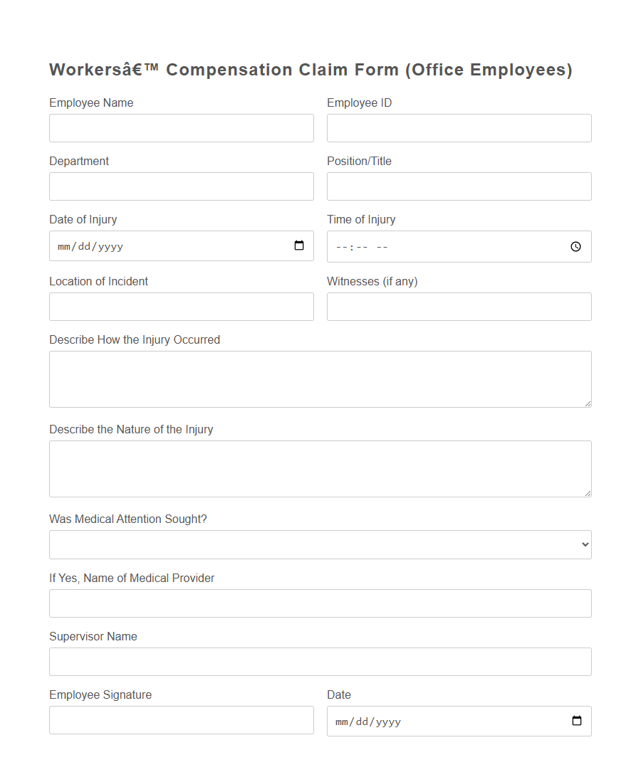 Workers' Compensation Claim Form PDF Samples