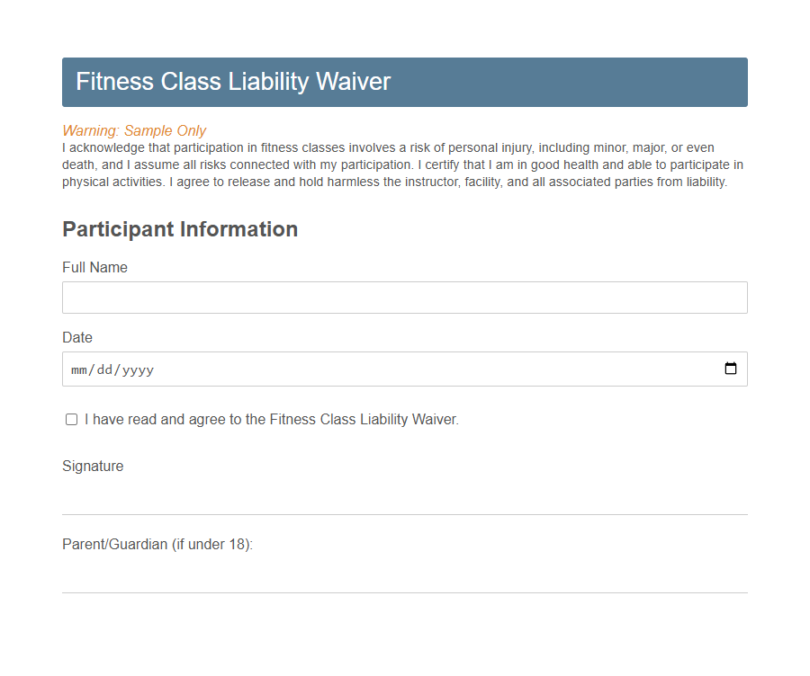 Activity Liability Waiver Form Template PDF Samples