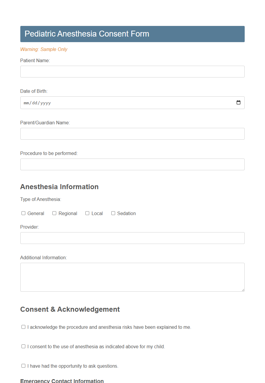 Anesthesia Consent Form Template PDF Samples