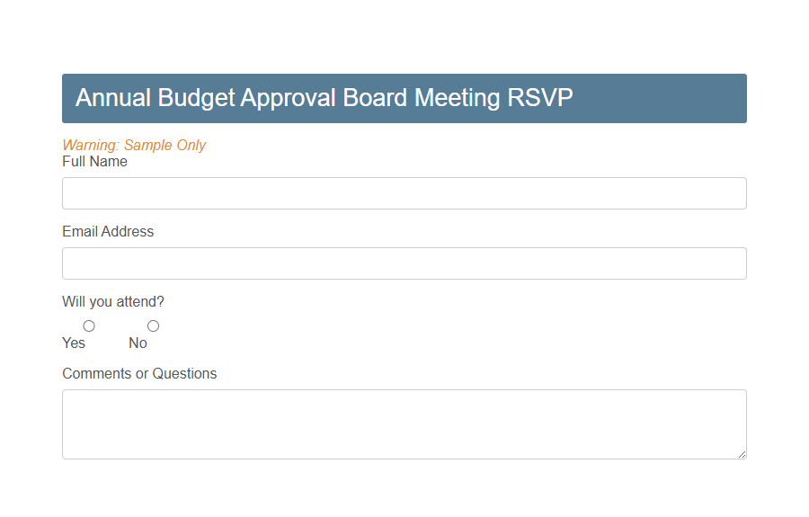 Board Meeting RSVP Form Template PDF Samples