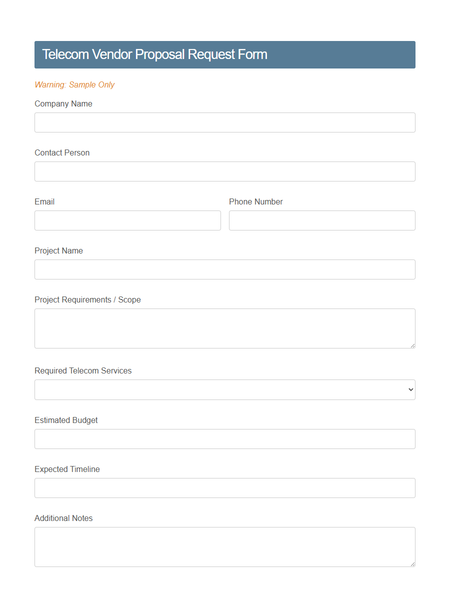 Business Partnership Inquiry Form (Telecom) PDF Samples