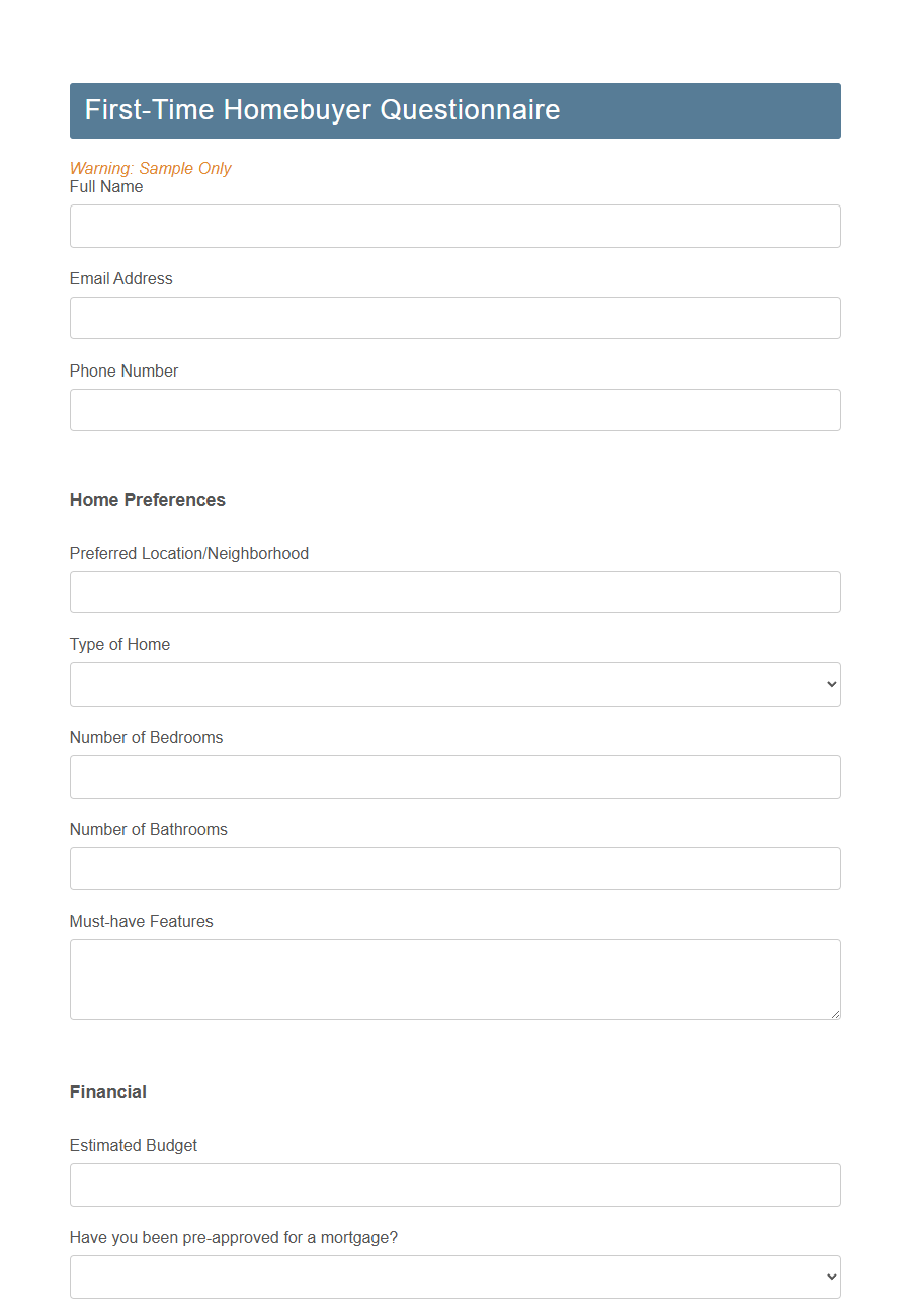 Buyer Questionnaire Form PDF Samples