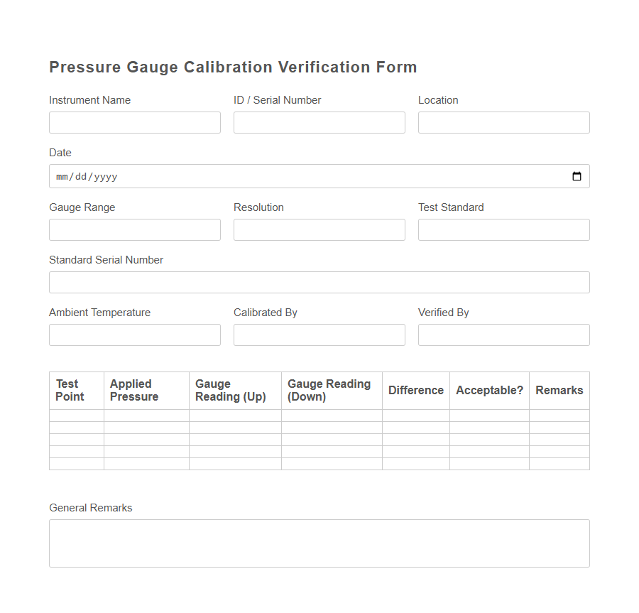 Calibration Verification Form (Engineering Equipment) PDF Samples