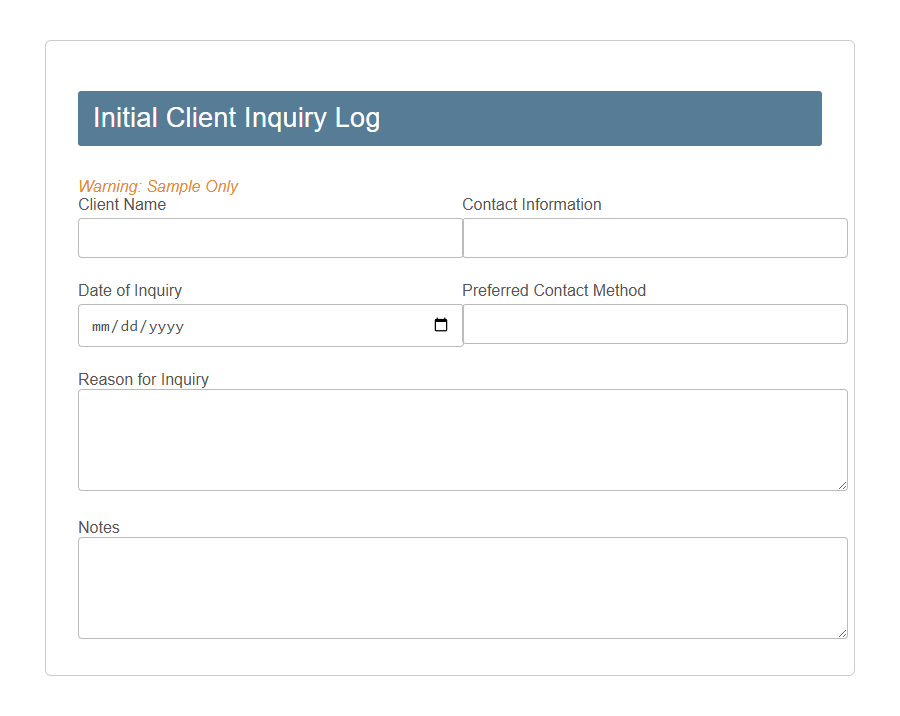 Client Communication Record Form PDF Samples