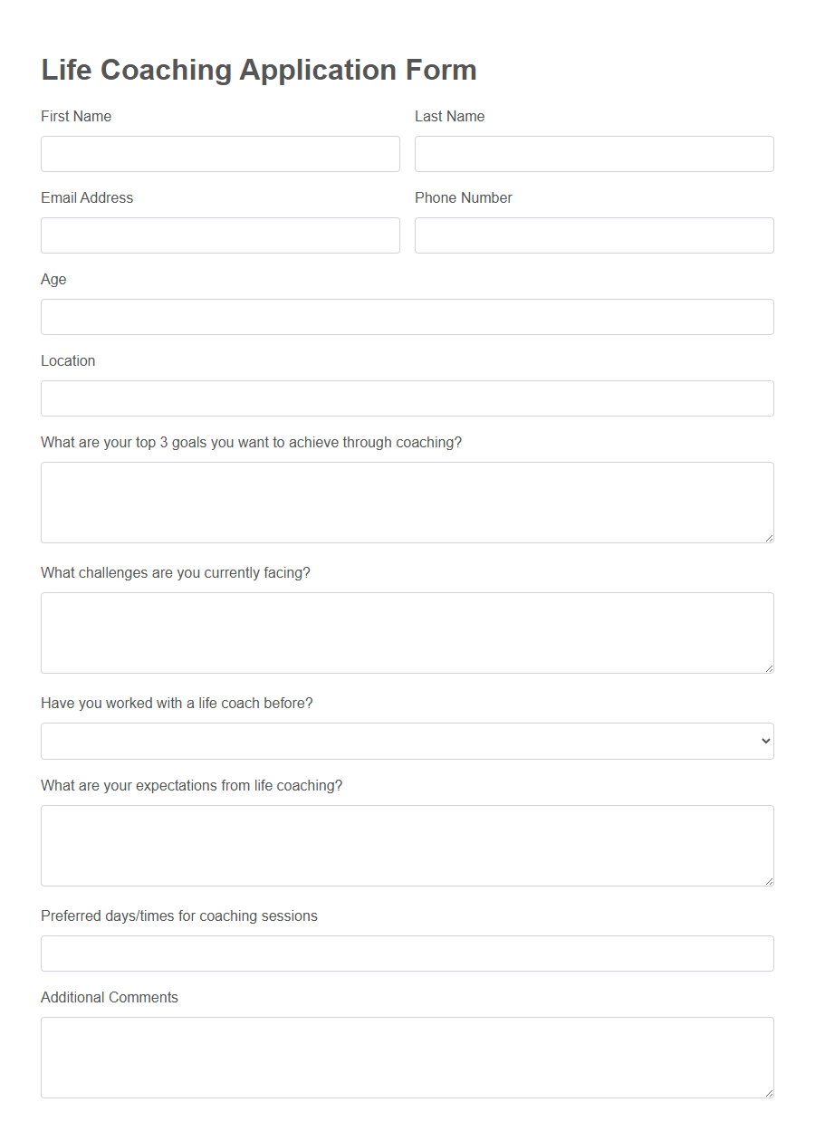 Coaching Application Form Template PDF Samples