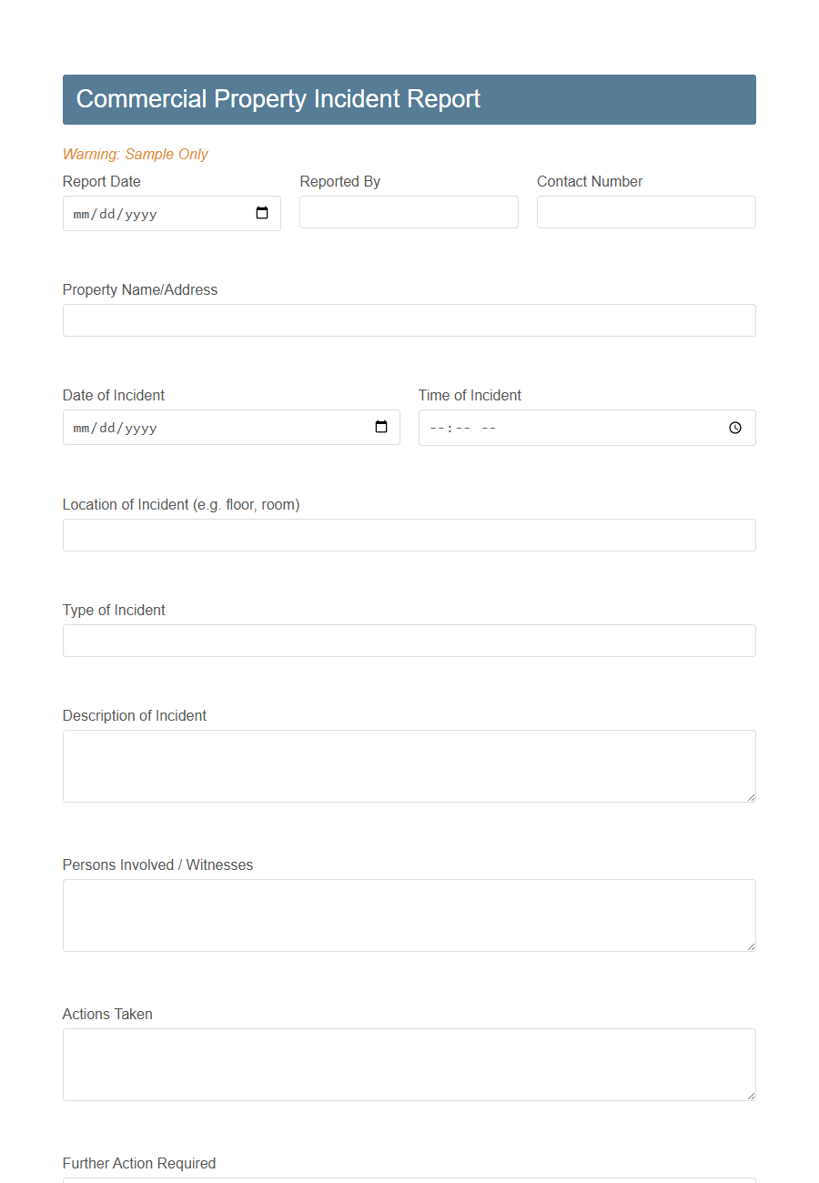 Commercial Property Insurance Loss Notice Form Template PDF Samples