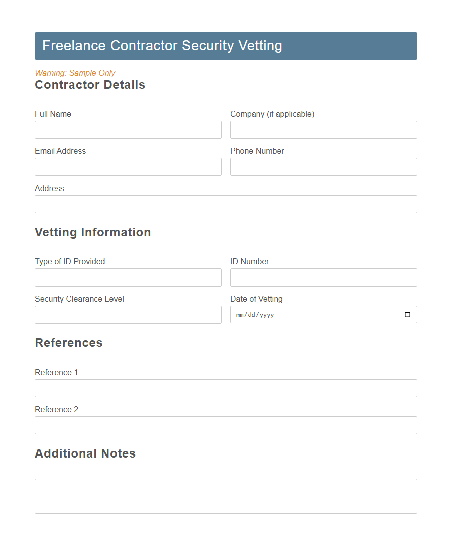 Contractor Security Screening Form PDF Samples