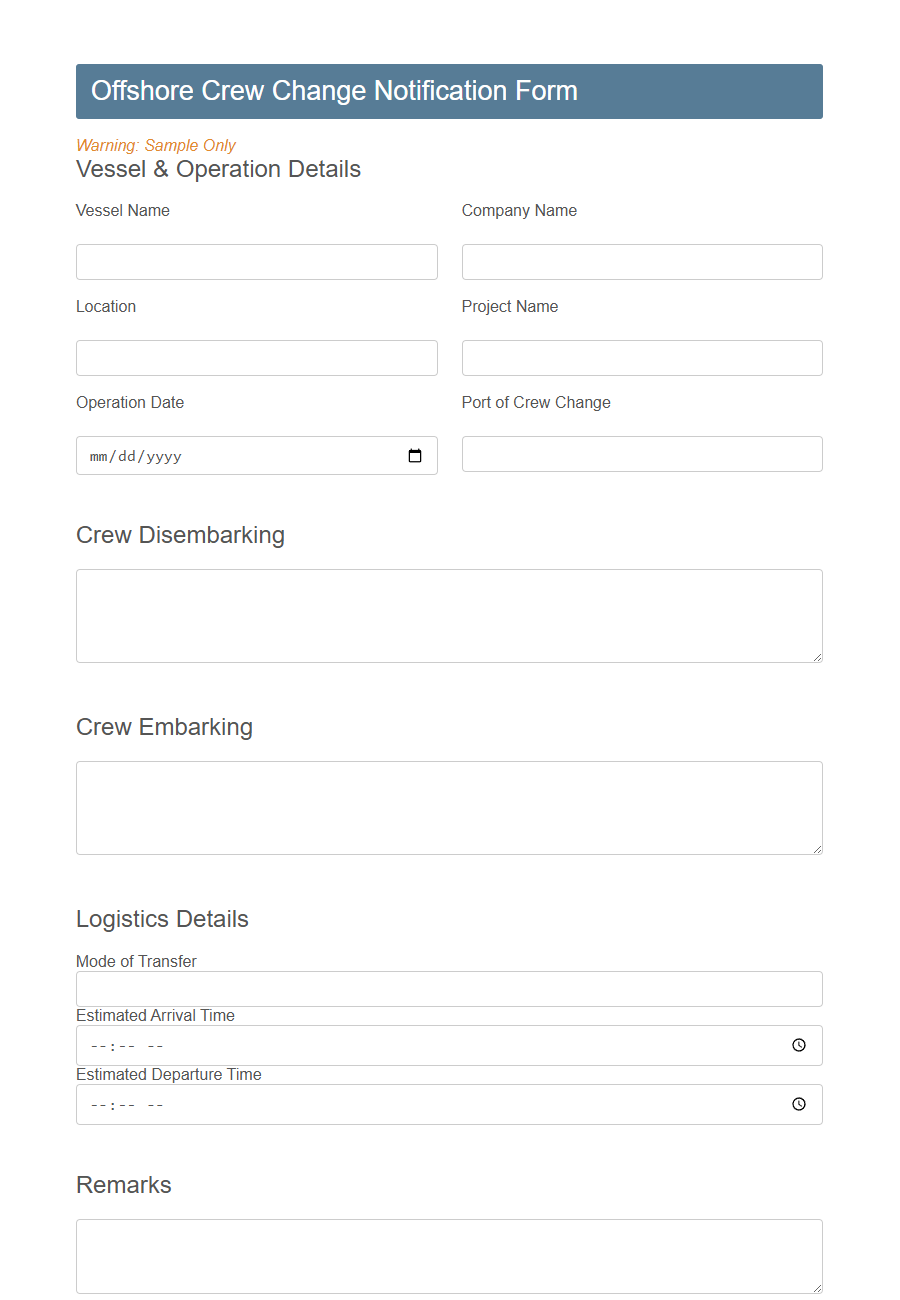 Crew Change Notification Form PDF Samples