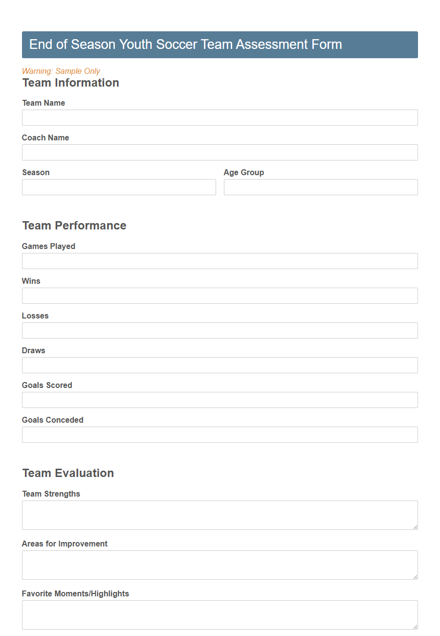 End of Season Team Assessment Form PDF Samples