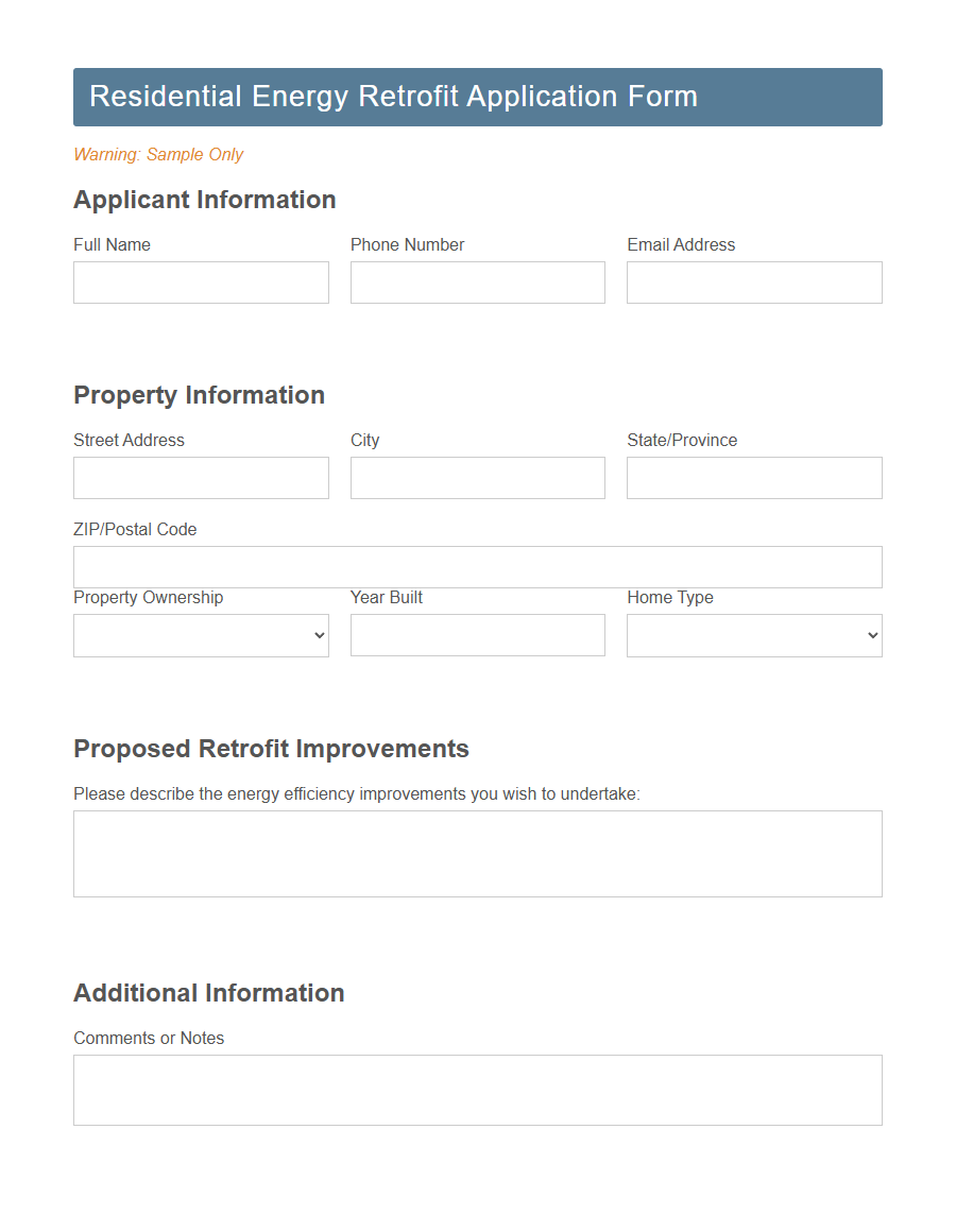 Energy Efficiency Retrofit Application Form PDF Samples